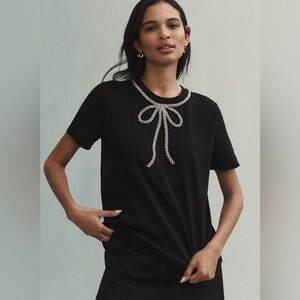 Anthropologie English Factory Rhinestone Bow Tee, SMALL NWT